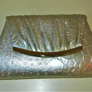 Gunne Sax Faux Leather Croc Snake SILVER Evening Clutch Bag Shoulder NEW